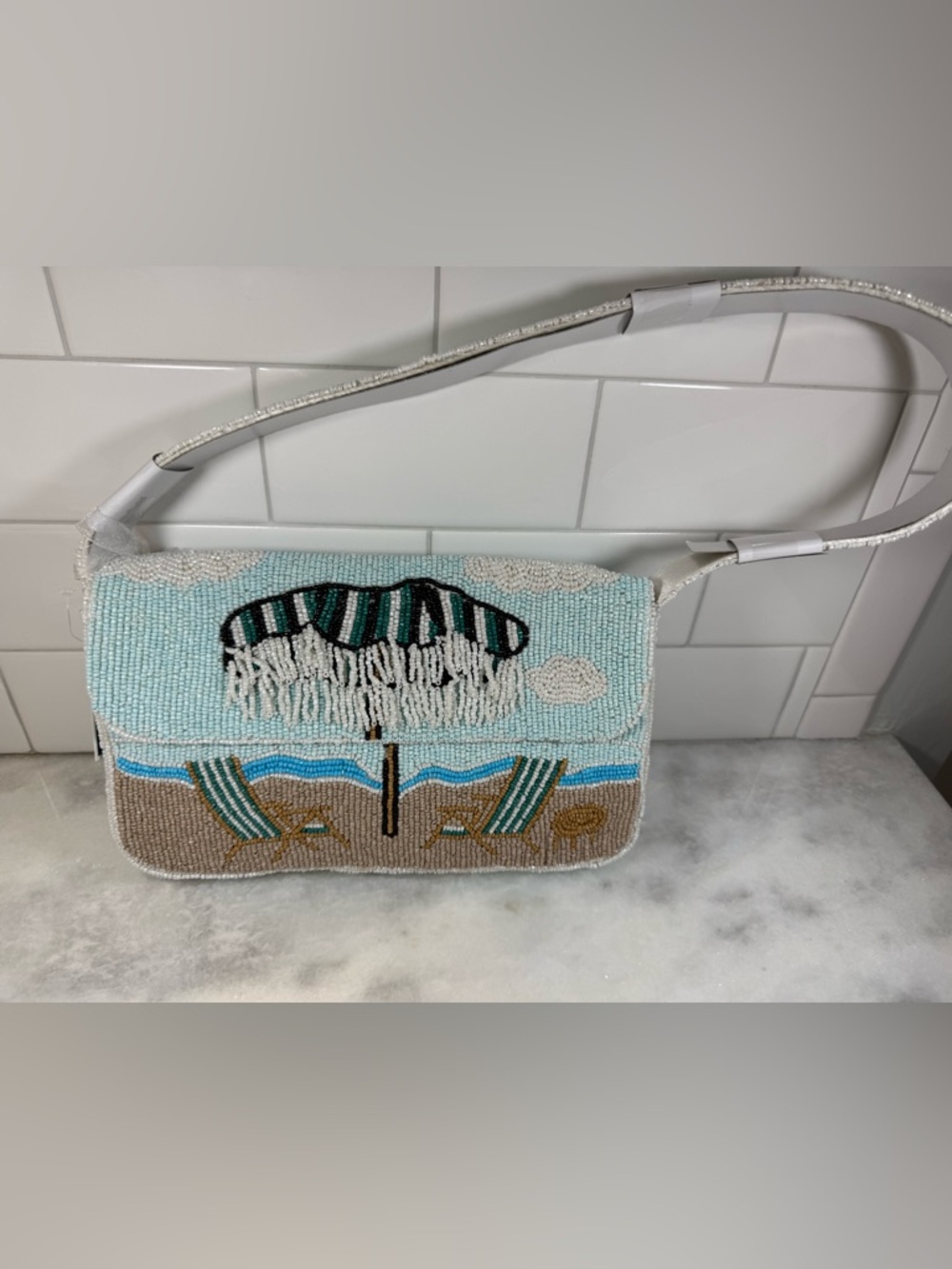 NEW RELEASE Made In India Beaded Umbrella With Fringe Beach Chair Bag NWT